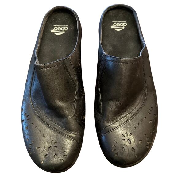 Obeo black leather slip on mules flats cut out rubber sole shoes comfy size 9 - Picture 4 of 6